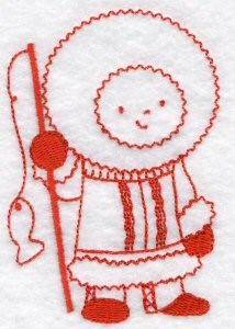 Picture of Kids Of The World Inuit Redwork Machine Embroidery Design