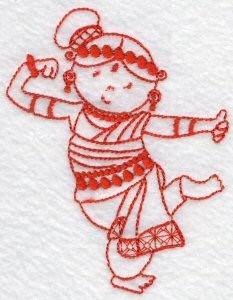 Picture of Kids Of The World Indian Redwork Machine Embroidery Design