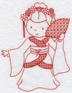Picture of Kids Of The World Japanese Redwork Machine Embroidery Design