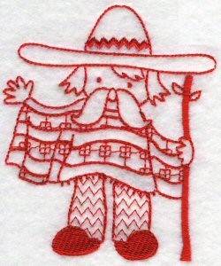 Picture of Kids Of The World Mexican Redwork Machine Embroidery Design