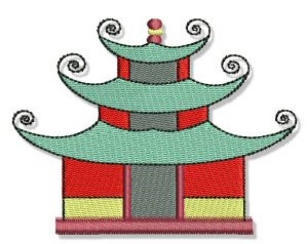 Picture of Oriental Pagoda Machine Embroidery Design