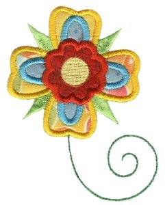 Picture of Yellow Doodle Flower Applique Machine Embroidery Design