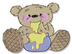 Picture of Honey Eating Teddy Bear Machine Embroidery Design