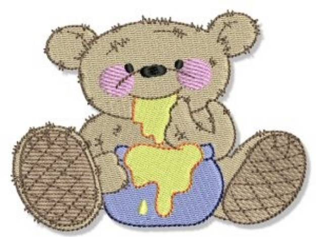 Picture of Honey Eating Teddy Bear Machine Embroidery Design