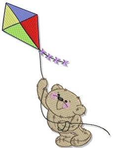 Picture of Kite Flying Teddy Bear Machine Embroidery Design