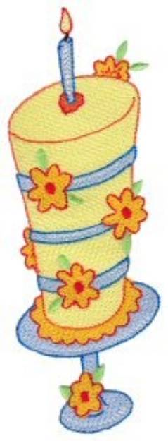 Picture of Floral Birthday Cake Machine Embroidery Design
