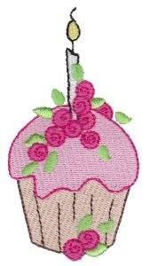 Picture of Floral Birthday Cupcake Machine Embroidery Design
