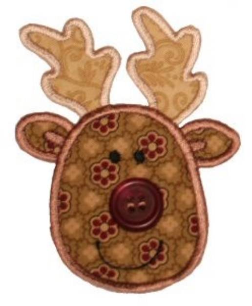 Picture of Button Nose  Reindeer Applique Machine Embroidery Design