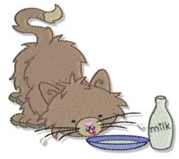Picture of Cuddly Kitten Drinking Milk Machine Embroidery Design