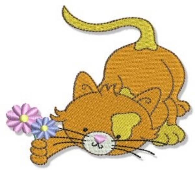 Picture of Cuddly Kitten & Flowers Machine Embroidery Design