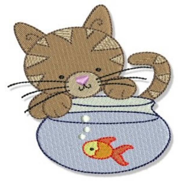 Picture of Cuddly Kitten & Goldfish Machine Embroidery Design