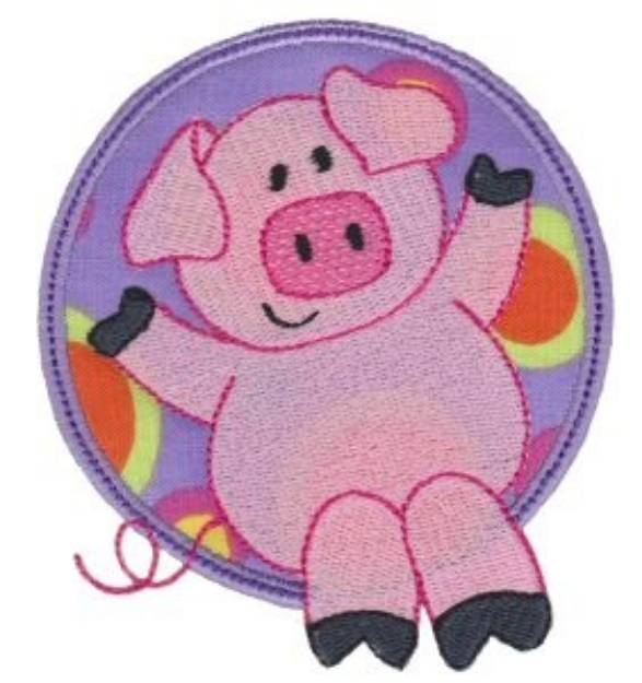 Picture of Applique Circle & Pig Machine Embroidery Design