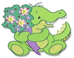 Picture of Crocodile & Flower Bouquet Machine Embroidery Design