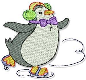 Picture of Ice Skate Penguin Machine Embroidery Design