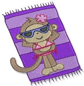 Picture of Sunbathing Girl Beach Monkey Machine Embroidery Design