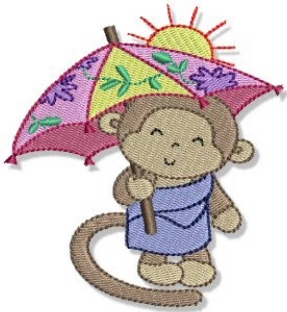 Picture of Beach Monkey & Umbrella Machine Embroidery Design