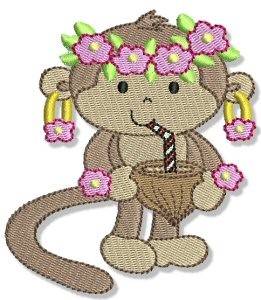 Picture of Beach Monkey & Cocktail Machine Embroidery Design