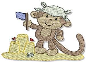 Picture of Sand Castle Beach Monkey Machine Embroidery Design