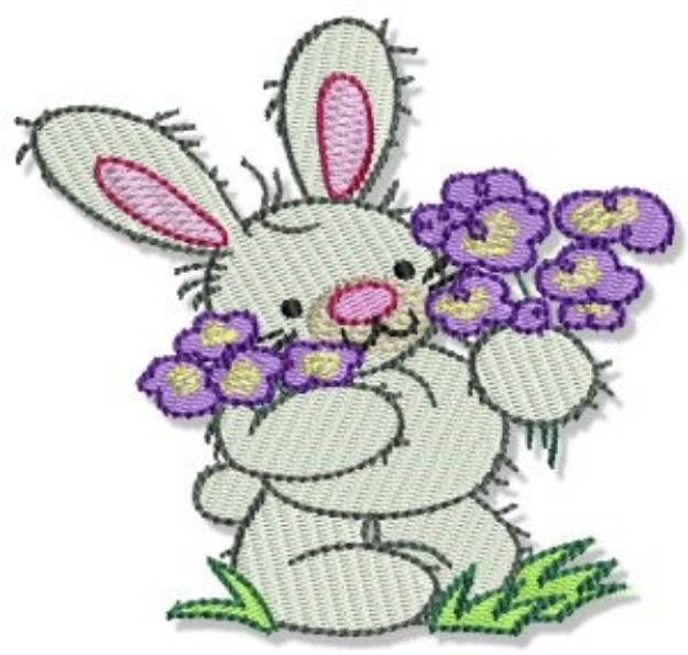 Picture of Rabbit & Blue Flowers Machine Embroidery Design