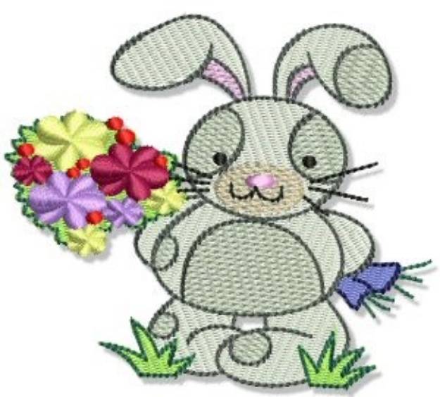 Picture of Bunny Rabbit Floral Bouquet Machine Embroidery Design