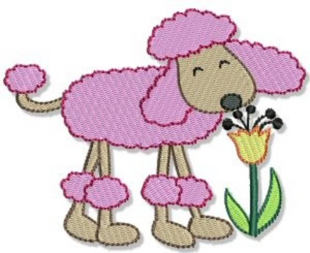 Picture of Flower Sniffing Poodle Machine Embroidery Design
