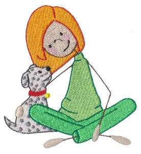 Picture of Little Girl & Puppy Machine Embroidery Design