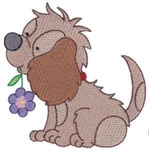 Picture of Dog With Flower Machine Embroidery Design
