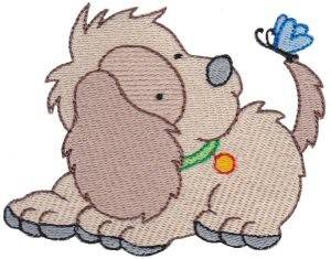 Picture of Dog & Butterfly Machine Embroidery Design