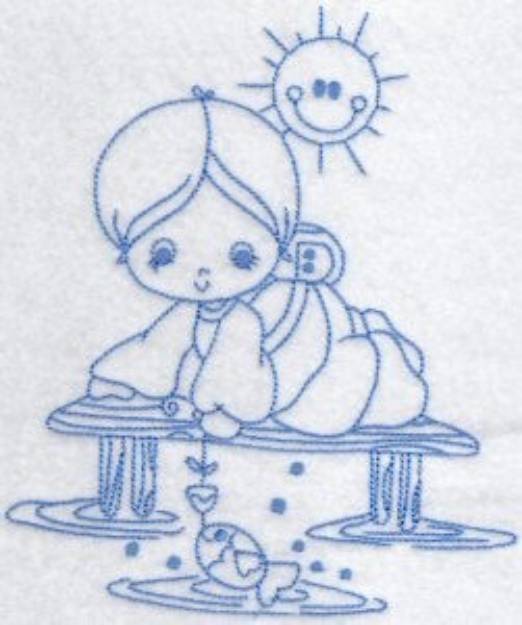 Picture of Fishing Boy Bluework Machine Embroidery Design