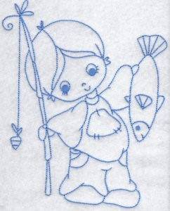 Picture of Bluework Boy & Fish Machine Embroidery Design