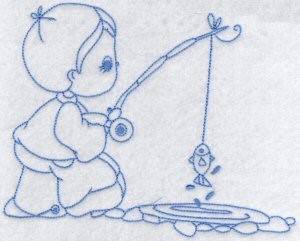 Picture of Bluework Boy Fishing Machine Embroidery Design