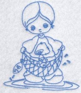 Picture of Little Fisherman Bluework Machine Embroidery Design