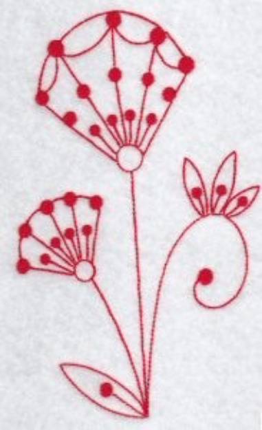 Picture of Redwork Fantasy Flowers Machine Embroidery Design