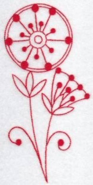 Picture of Redwork Fantasy Flowers Machine Embroidery Design