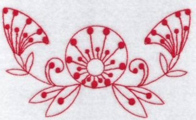 Picture of Redwork Fantasy Flower Border Machine Embroidery Design