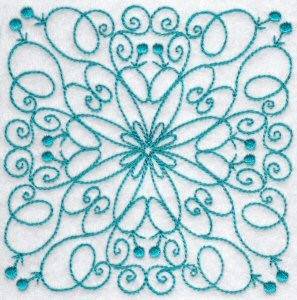 Picture of Swirly Bluework Quilt Block Machine Embroidery Design