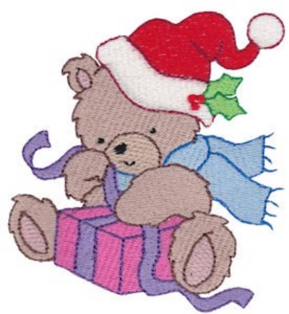 Picture of Christmas Bear & Present Machine Embroidery Design