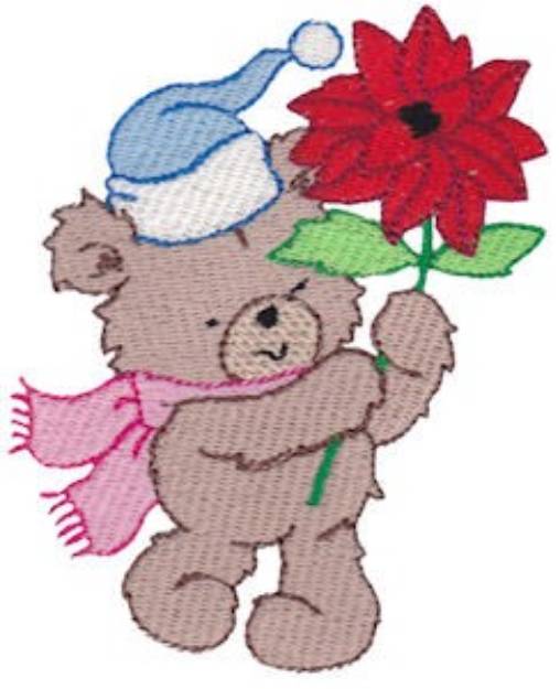 Picture of Christmas Bear & Poinsettia Machine Embroidery Design