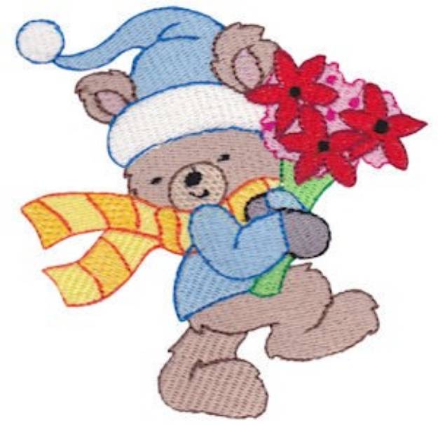 Picture of Christmas Bear & Flowers Machine Embroidery Design