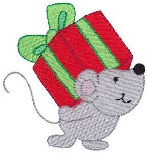 Picture of Christmas Mouse & Gift Machine Embroidery Design