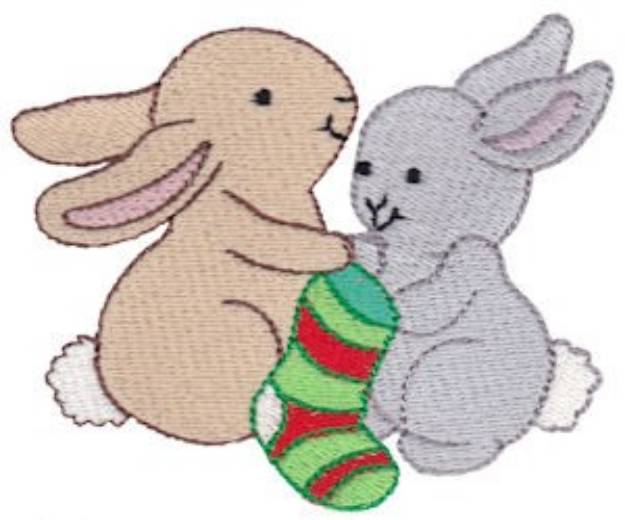 Picture of Christmas Bunnies & Stocking Machine Embroidery Design