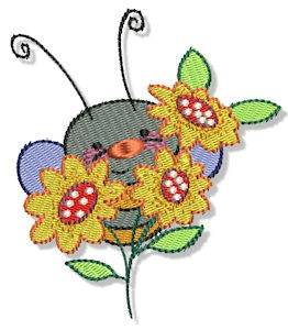 Picture of Bumblebee In The Flowers Machine Embroidery Design