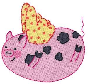 Picture of Falling Flying Pig Machine Embroidery Design