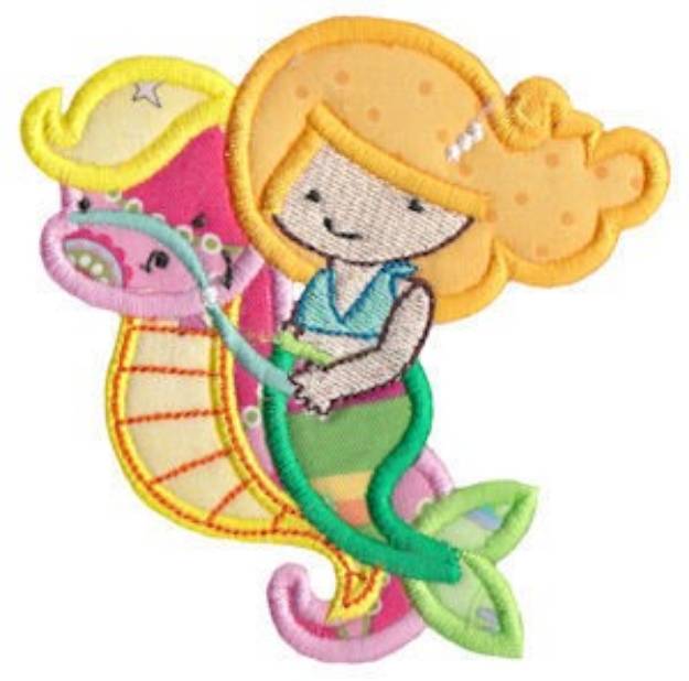 Picture of Mermaid & Seahorse Applique Machine Embroidery Design
