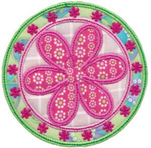 Picture of Pink Flower Circle Applique Machine Embroidery Design