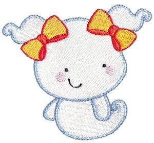 Picture of Halloween Ghost With Pigtails Machine Embroidery Design