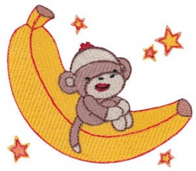 Picture of Sock Monkey & Banana Machine Embroidery Design