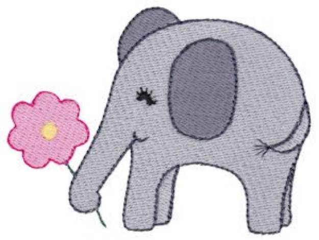 Picture of Little Elephant & Flower Machine Embroidery Design