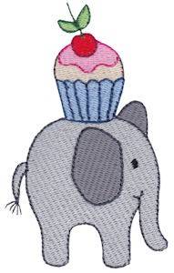 Picture of Little Elephant & Cupcake Machine Embroidery Design