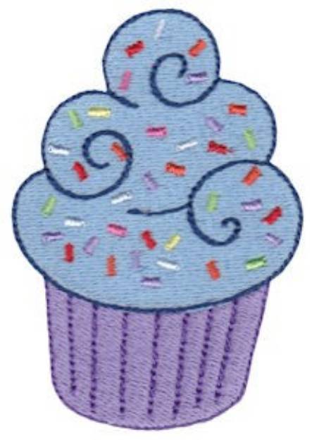 Picture of Blue Cupcake With Sprinkles Machine Embroidery Design